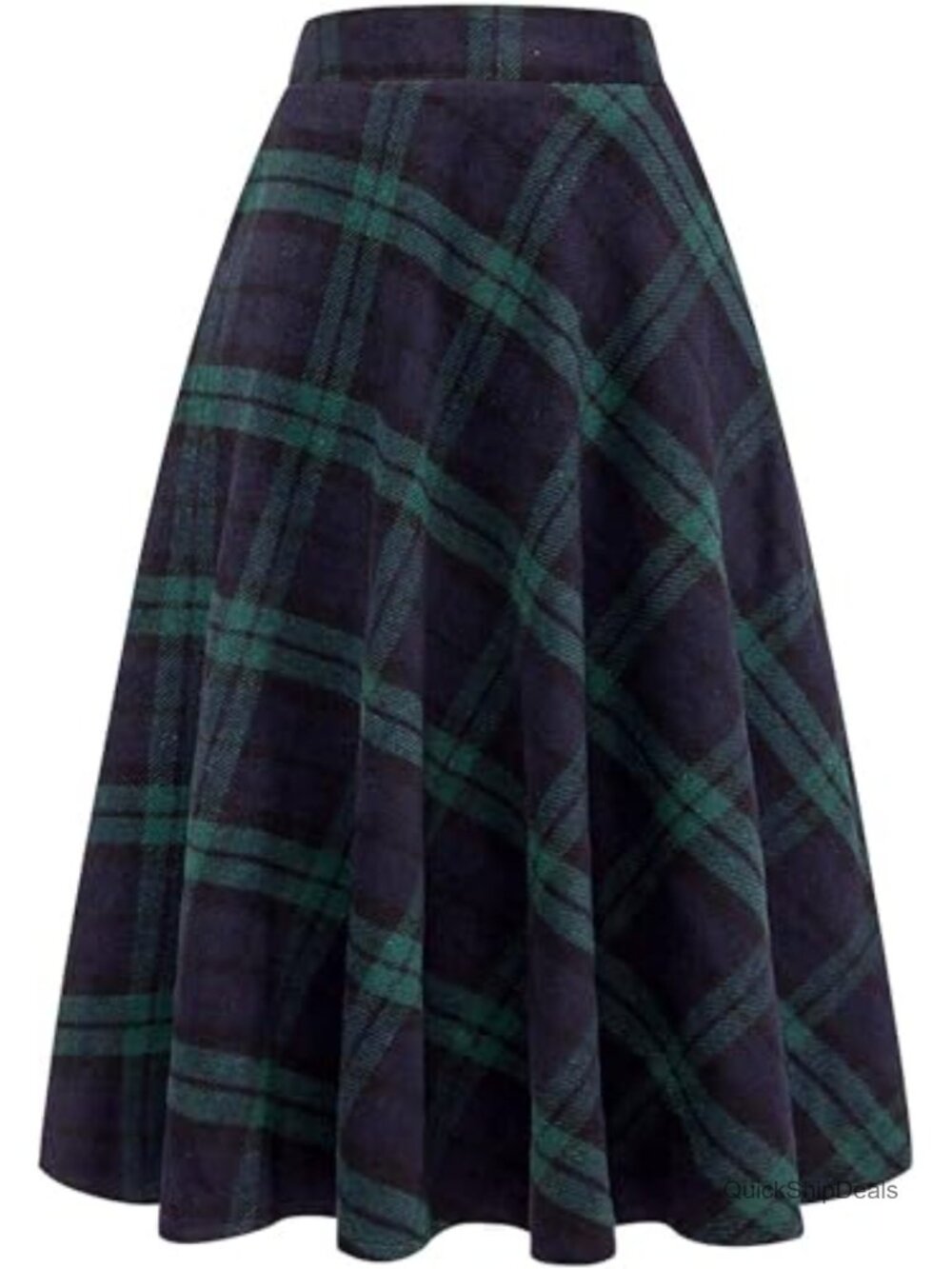 Women's High Waisted Plaid A-Line Midi Skirt with Pockets